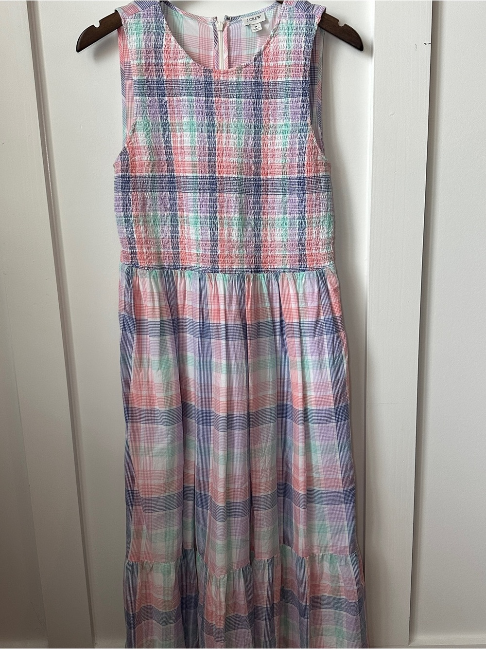 J. Crew Pastel Plaid Maxi Dress in Pink, Lavender & Mint